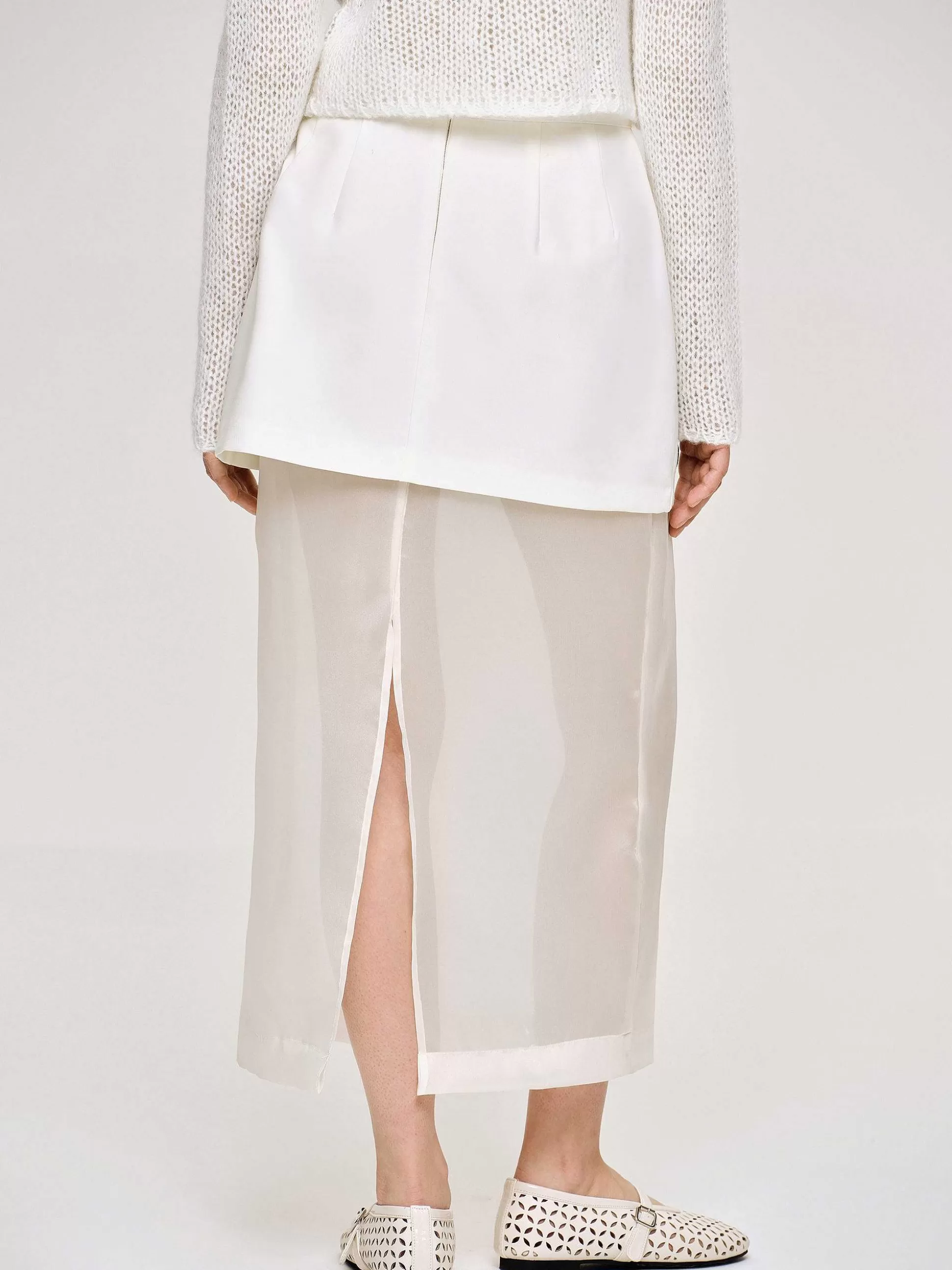 Women Source Unknown Bottoms-Sheer Midi Skirt, White