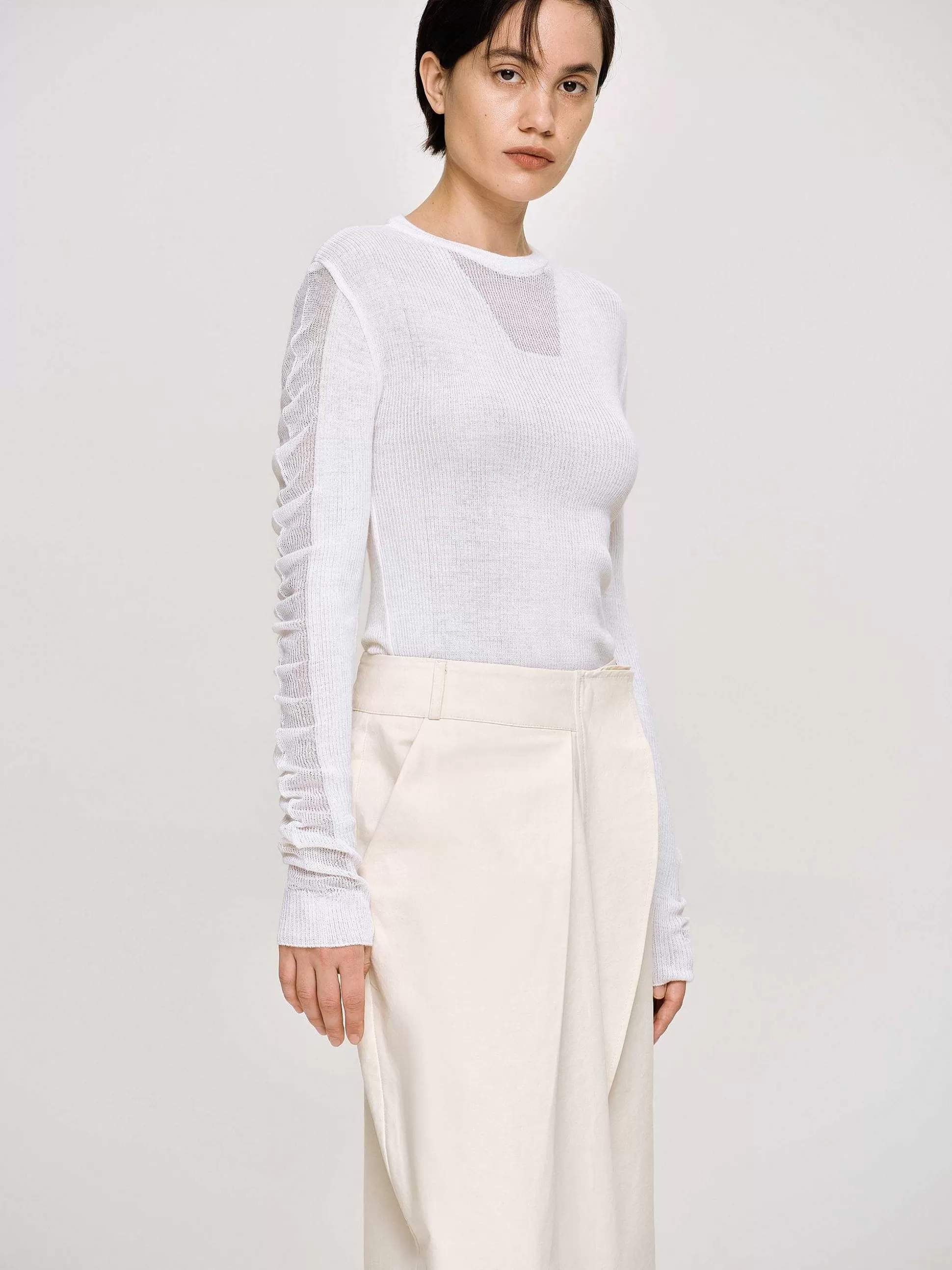 Women Source Unknown Clothing-Sheer Sleeve Knit, White