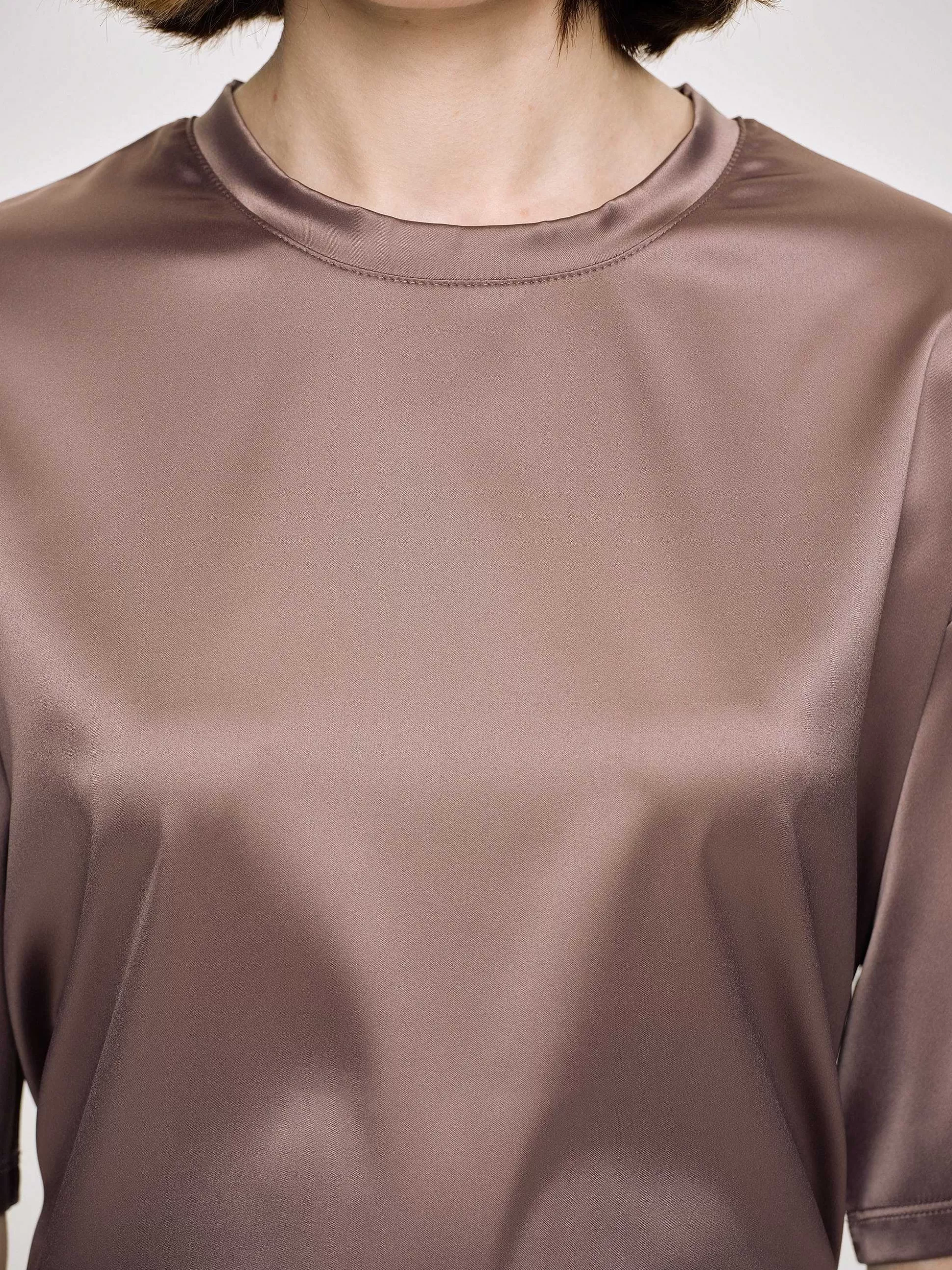 Women Source Unknown Accessories-Silky Satin T-Shirt, Red Bean