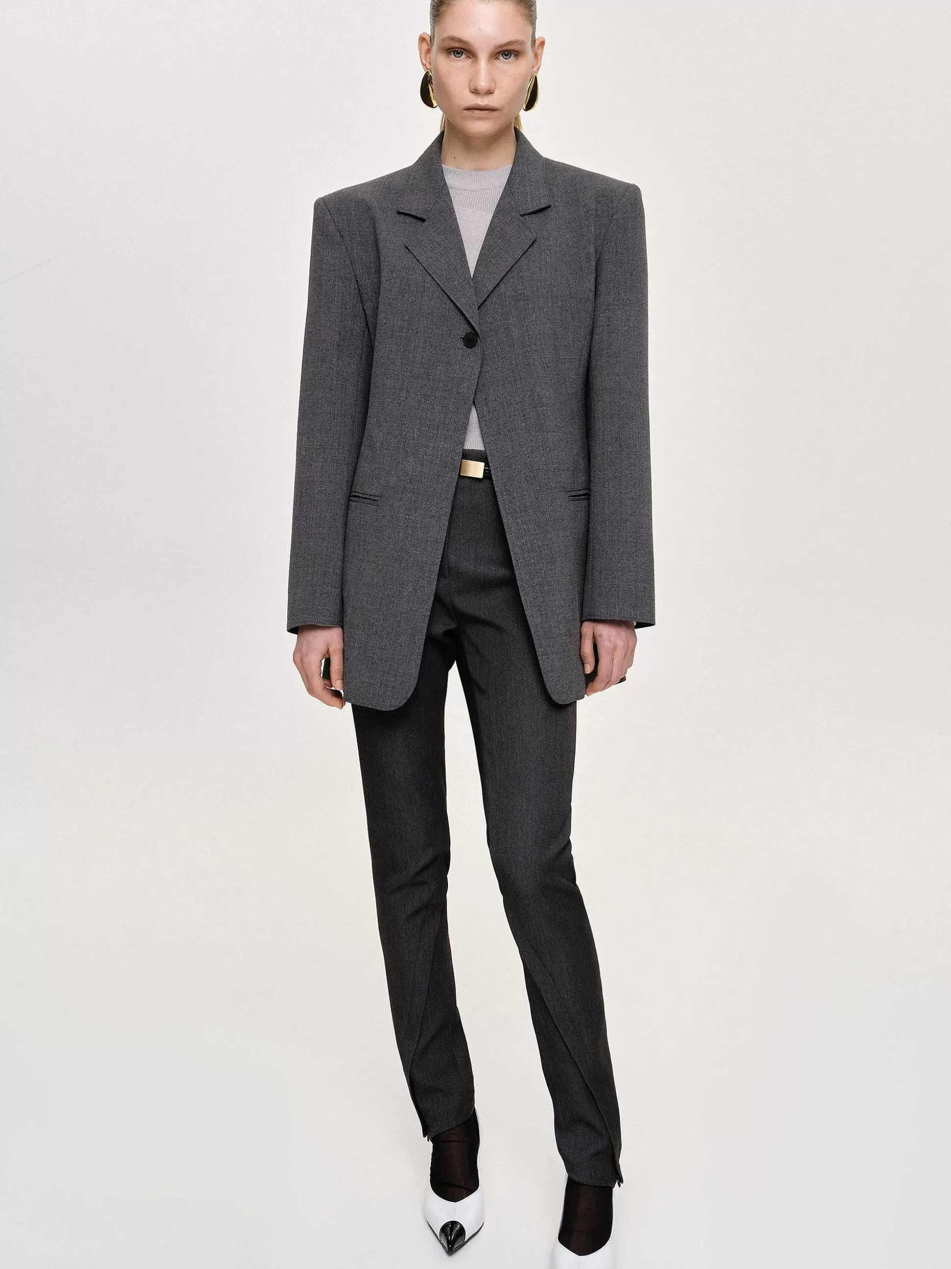 Women Source Unknown Outerwear-Single-Button Blazer, Charcoal