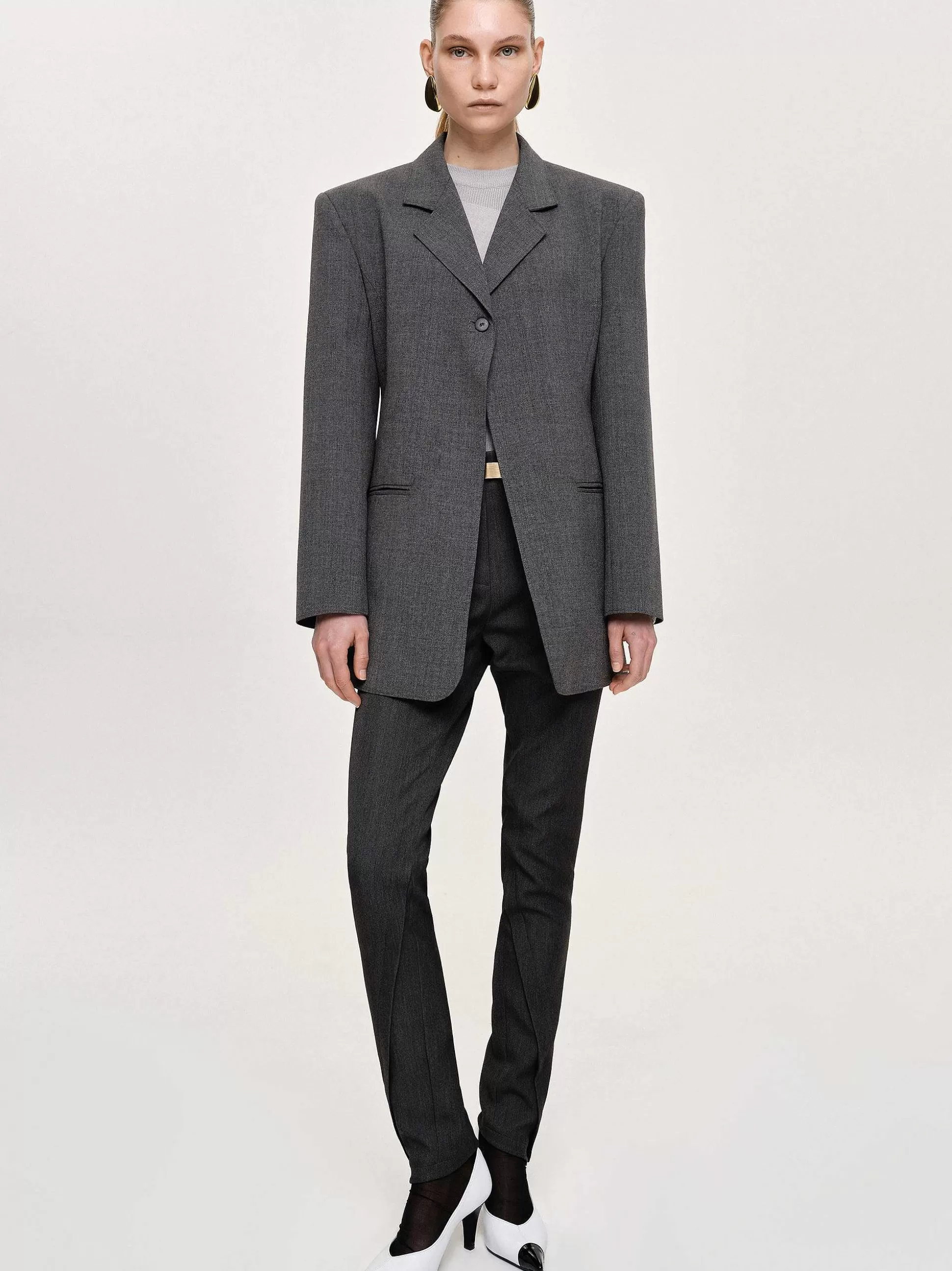 Women Source Unknown Outerwear-Single-Button Blazer, Charcoal