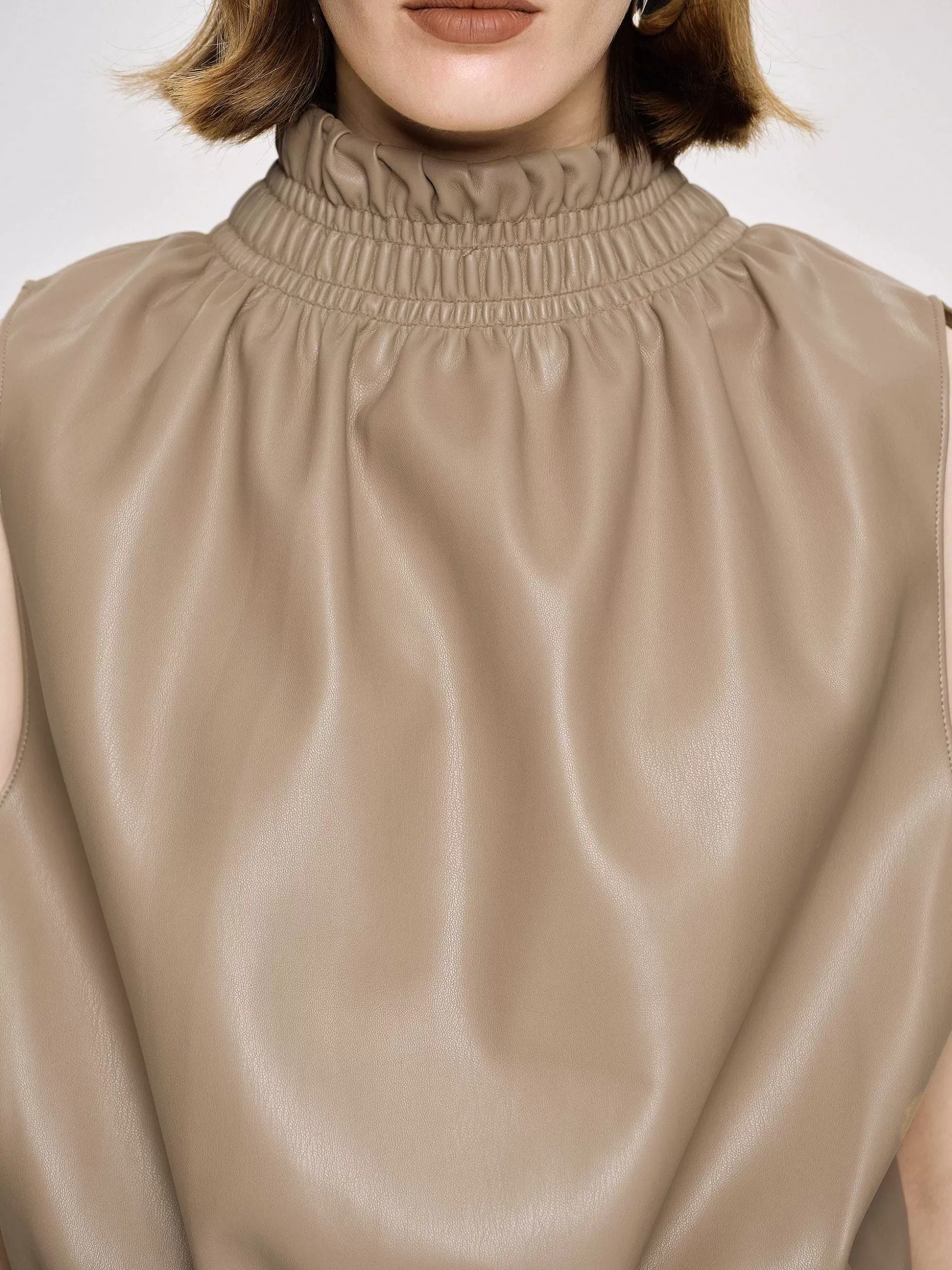 Women Source Unknown Accessories-Sleeveless Leather Top, Beige