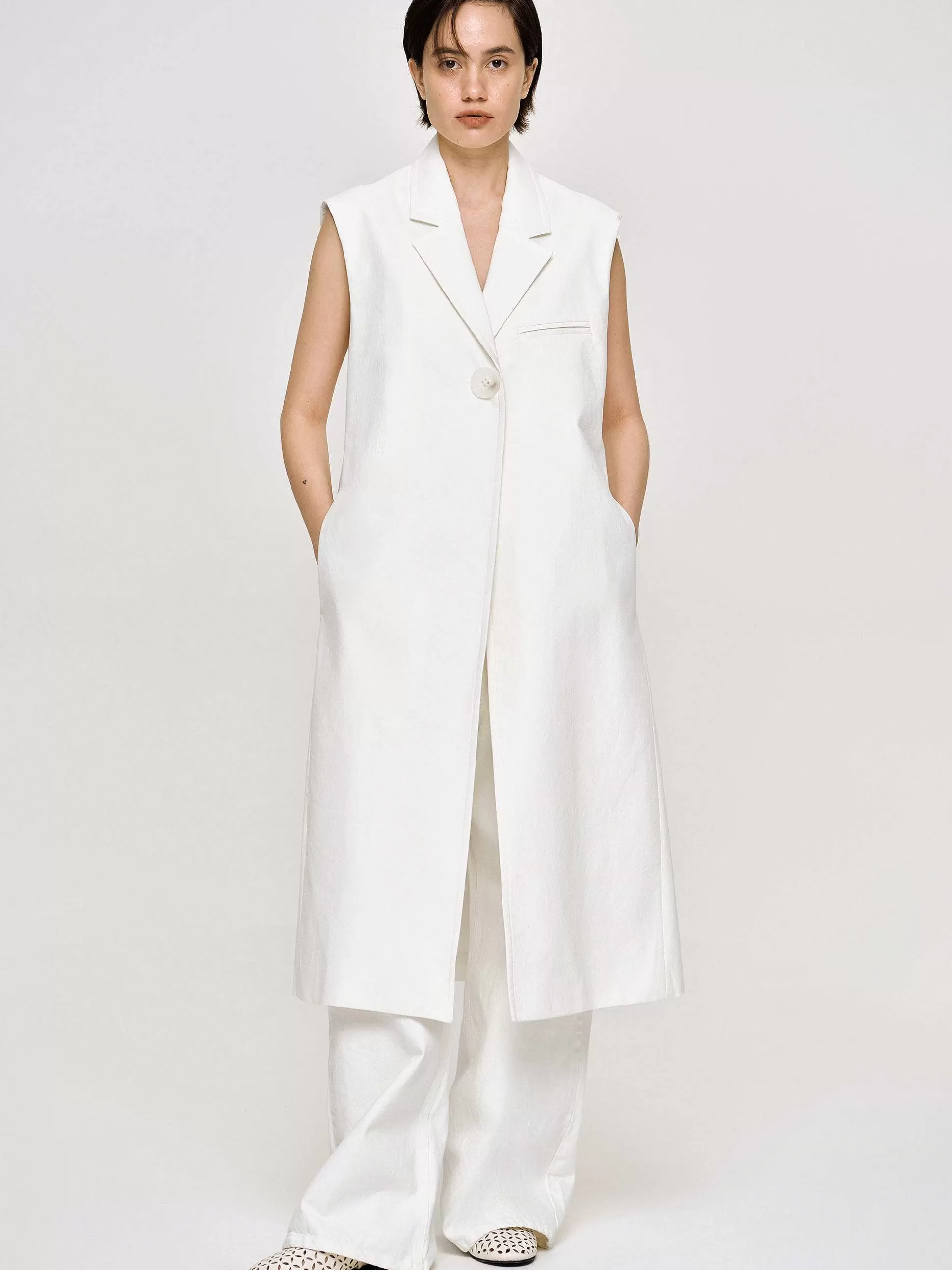 Women Source Unknown Outerwear-Sleeveless Long Blazer, White