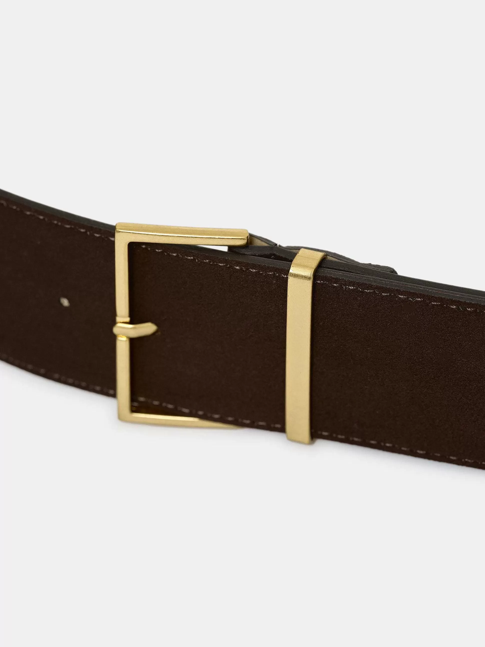 Women Source Unknown Clothing-Square Buckle Suede Belt, Espresso