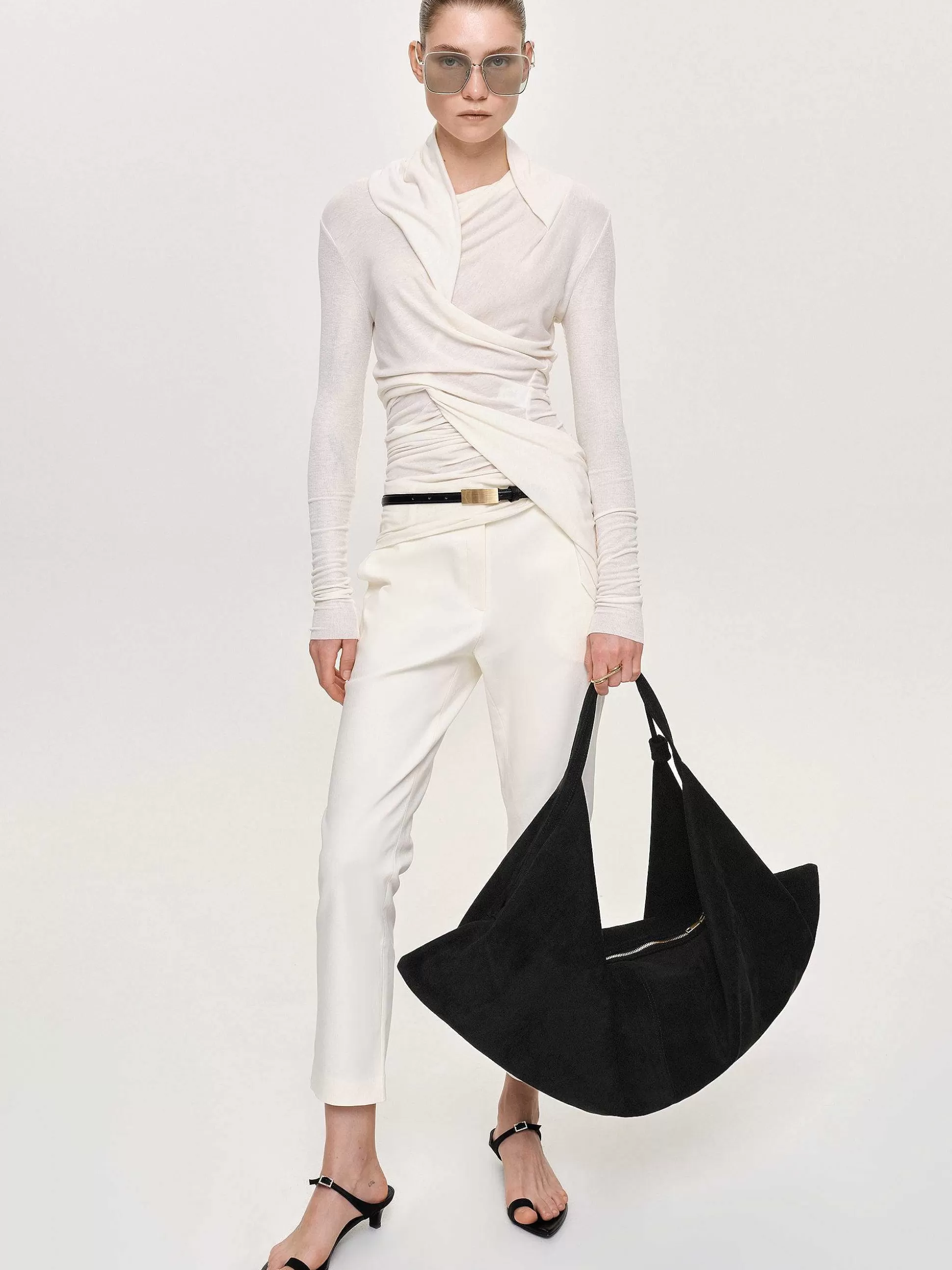 Women Source Unknown Clothing-Straight Crop Cigarette Trousers, Ivory