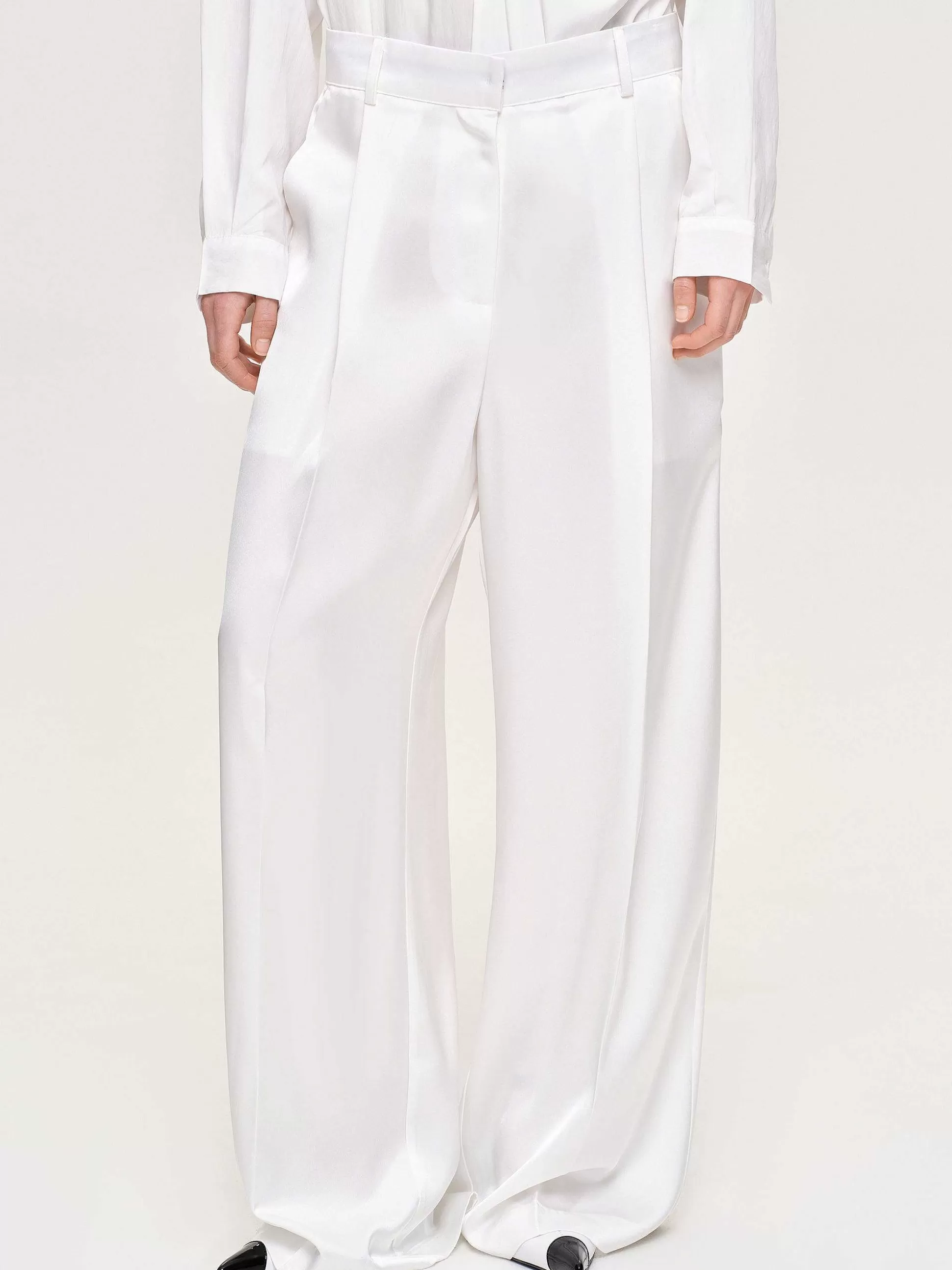 Women Source Unknown Clothing-Taiamo Fluid Satin Trousers, White