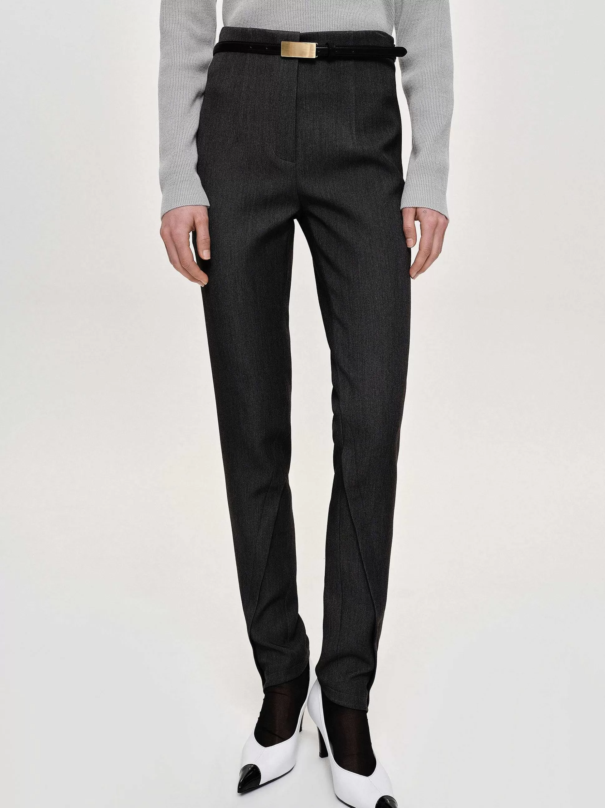 Women Source Unknown Clothing-Tyia Bias-Cut Slim Trousers, Dark Charcoal