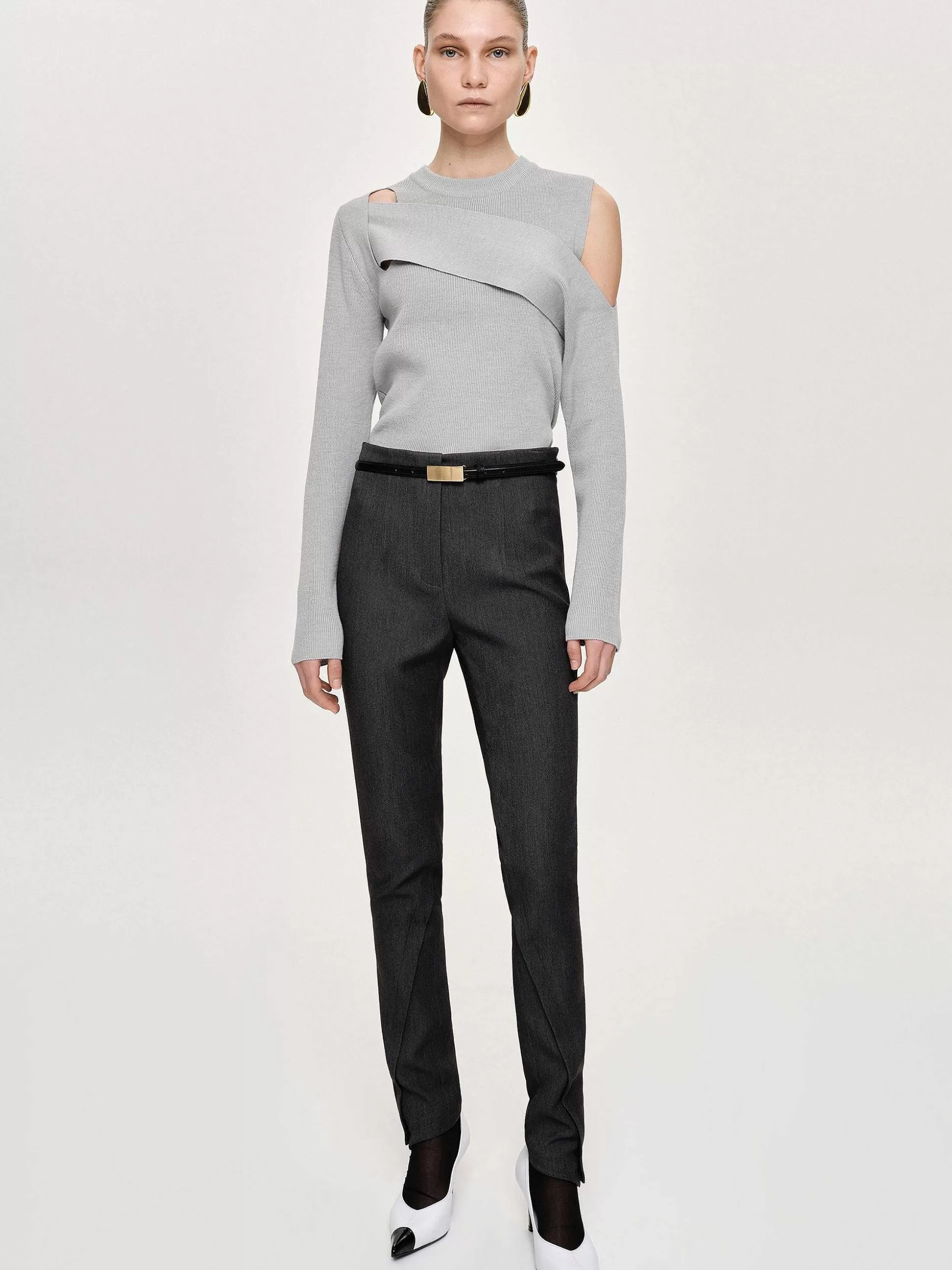 Women Source Unknown Clothing-Tyia Bias-Cut Slim Trousers, Dark Charcoal