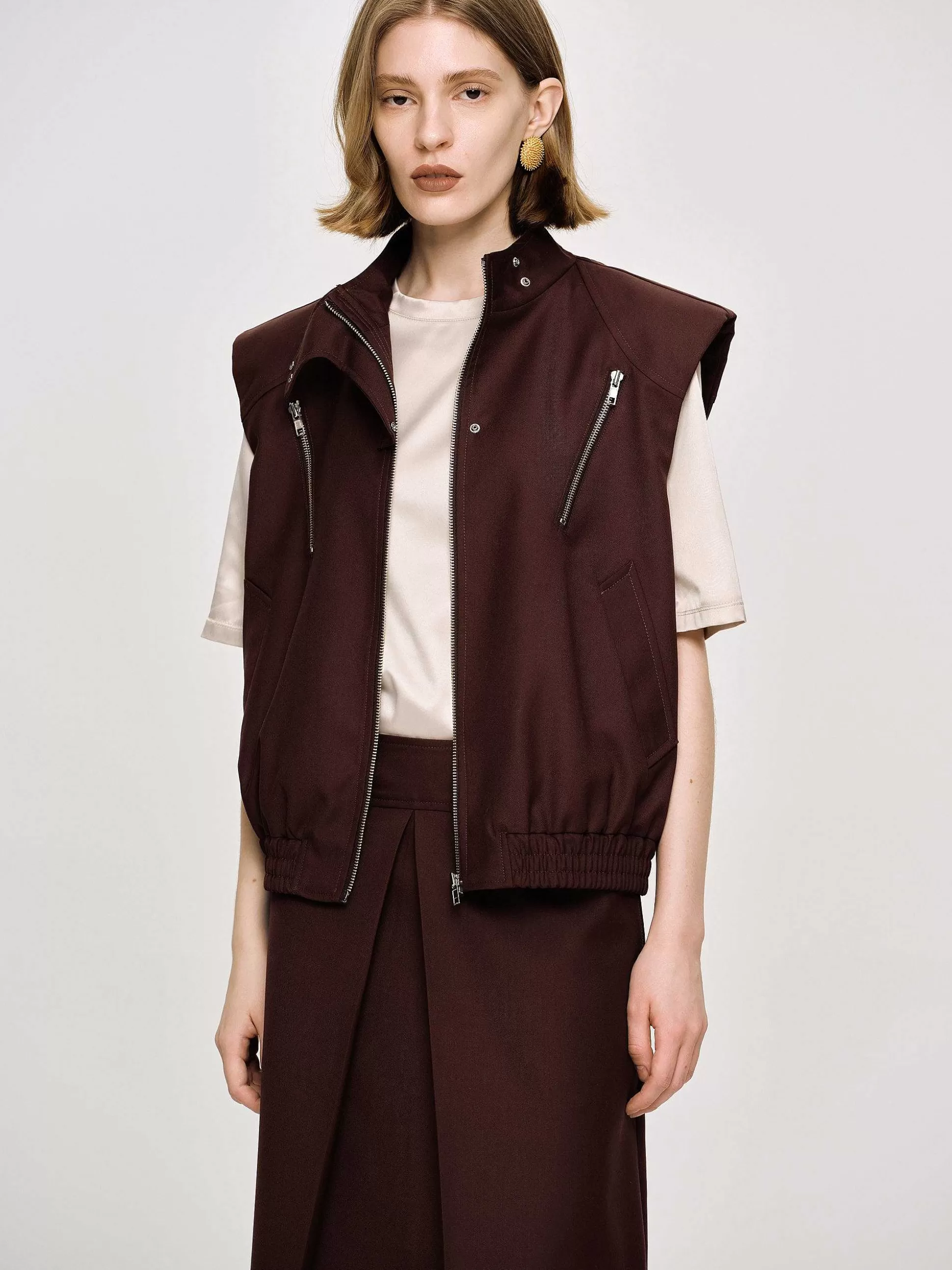 Women Source Unknown Accessories-Versatile Zip Vest, Black Cherry
