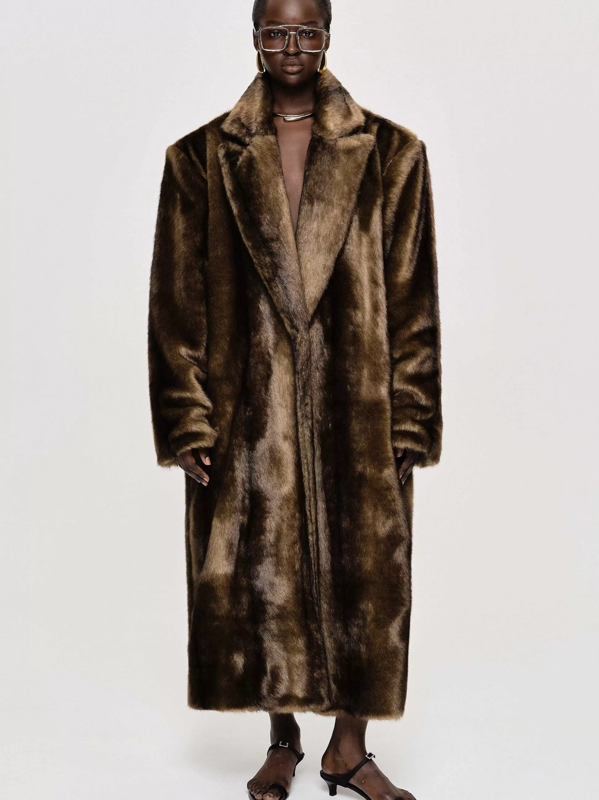 Women Source Unknown Outerwear-Wallis Fur Oversized Grandpa Coat, Espresso