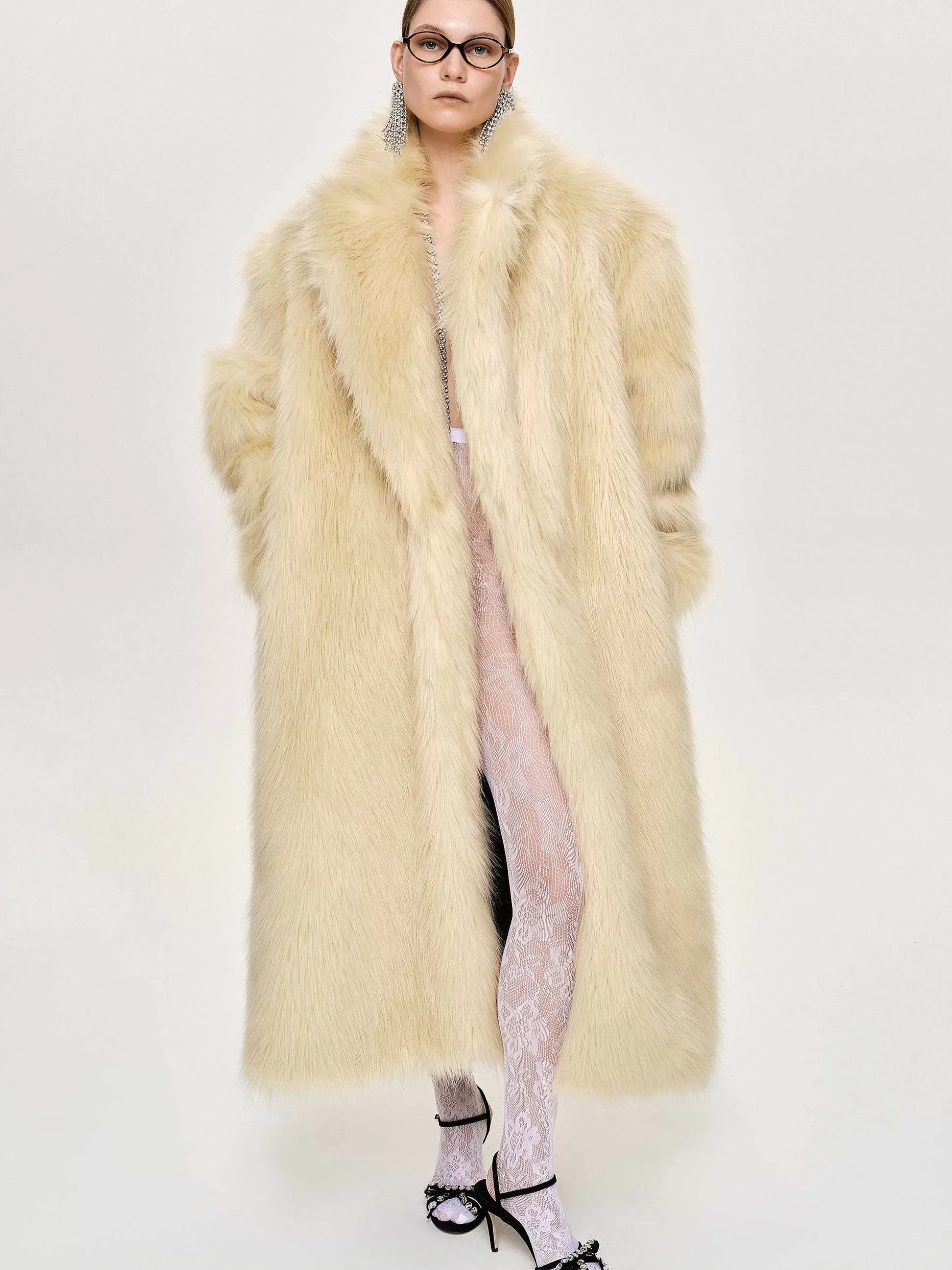 Women Source Unknown Clothing-Wallis Fur Oversized Grandpa Coat, Tuscan Cream