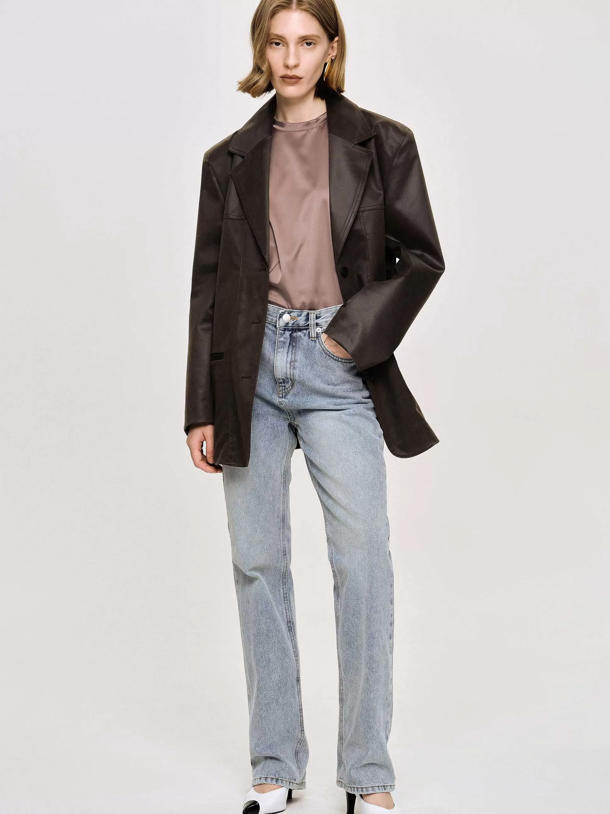 Women Source Unknown Outerwear-Washed Faux Leather Jacket, American Bronze