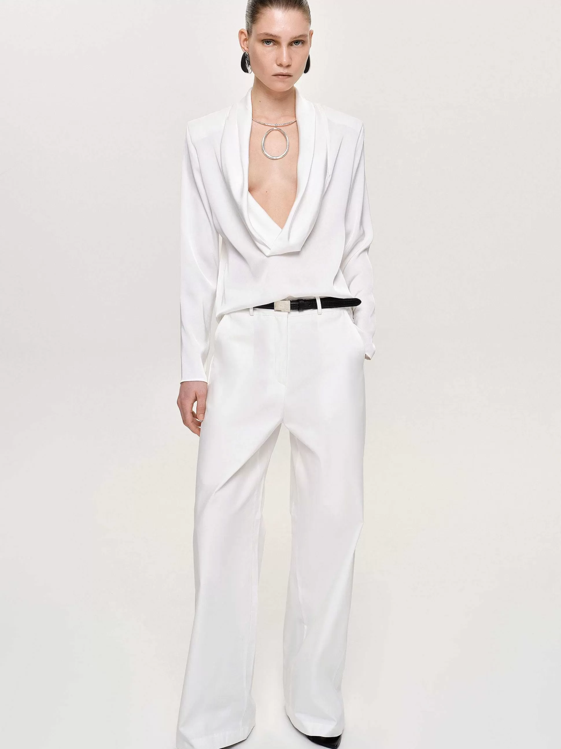 Women Source Unknown Clothing-Wide-Leg Poplin Pants, White