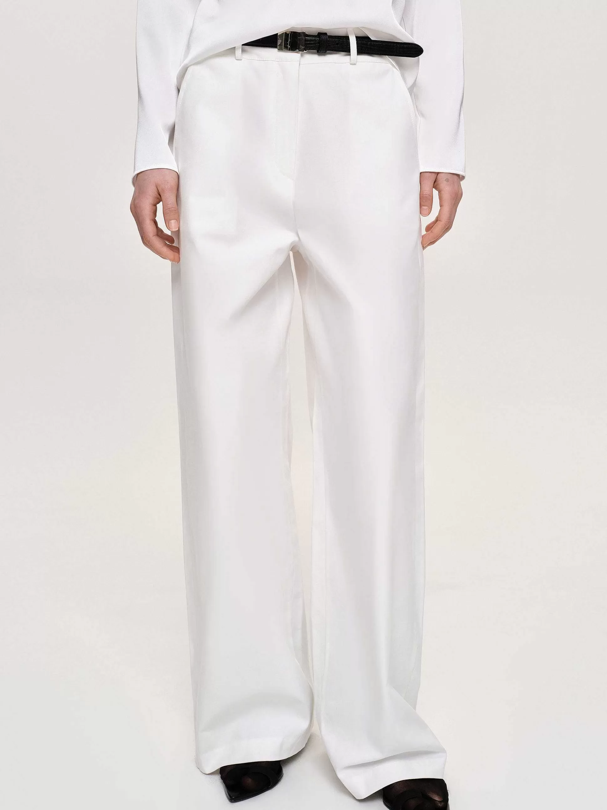 Women Source Unknown Clothing-Wide-Leg Poplin Pants, White